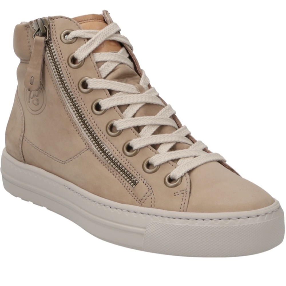 high top Leather sneakers. Color: Alpaca Cognac